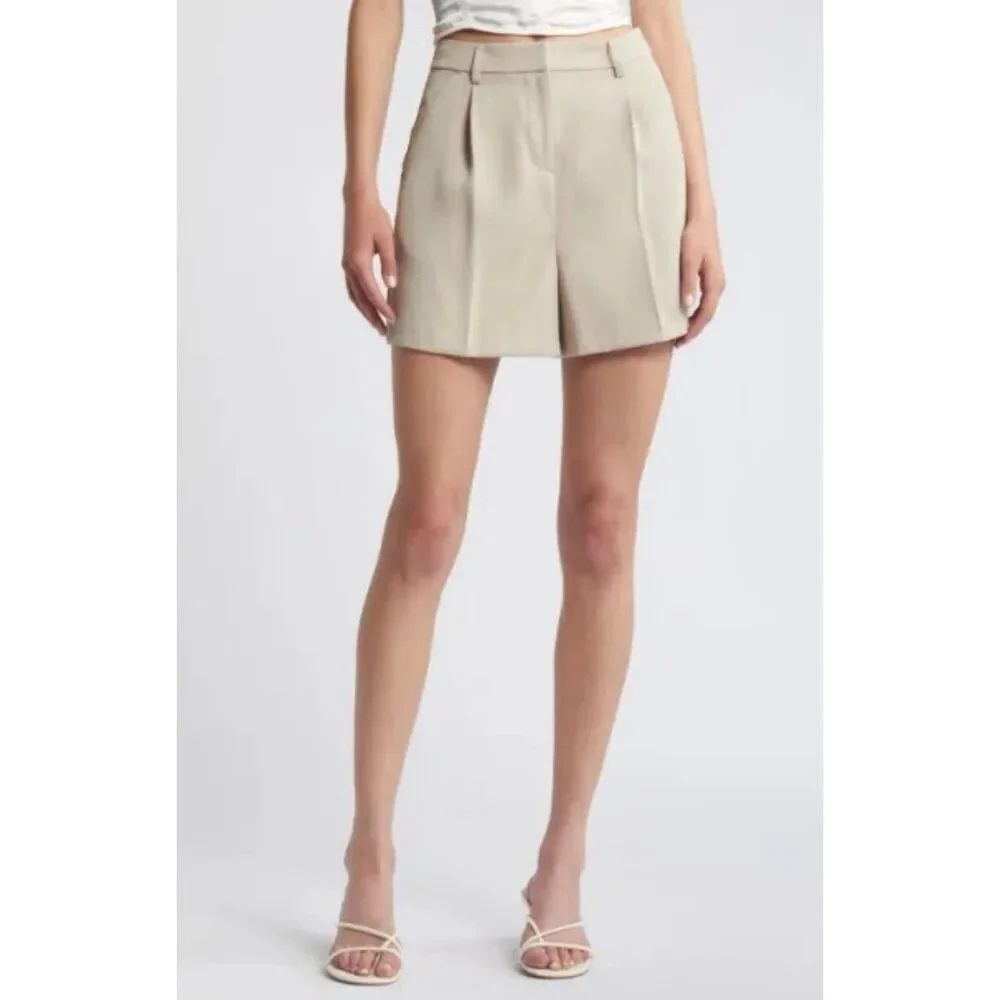 Open Edit Sz L Pleated Trouser Shorts Beige Tailored Minimalist
